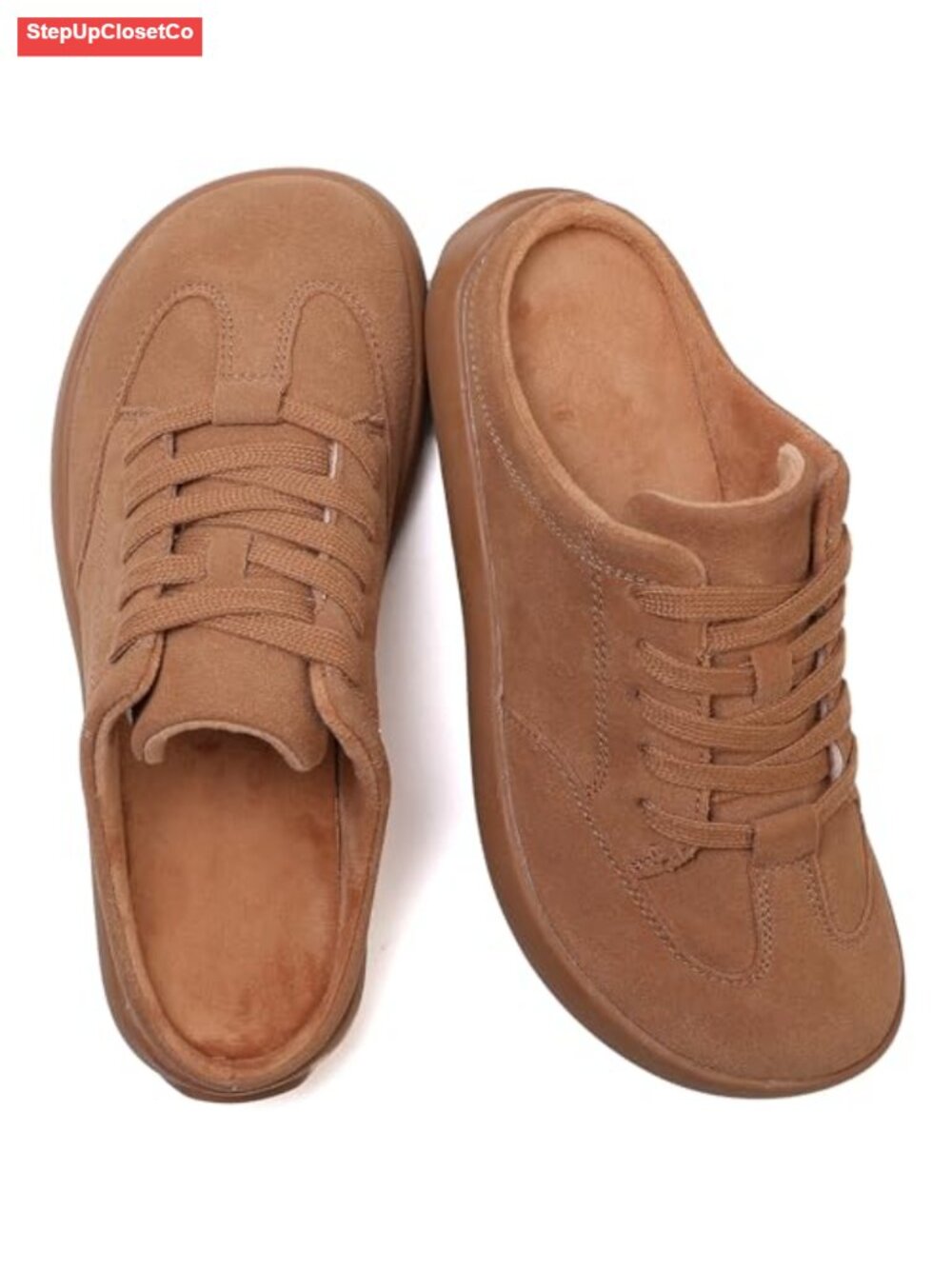 Suede Mules Lace-Up Arch Support Indoor Outdoor Slippers